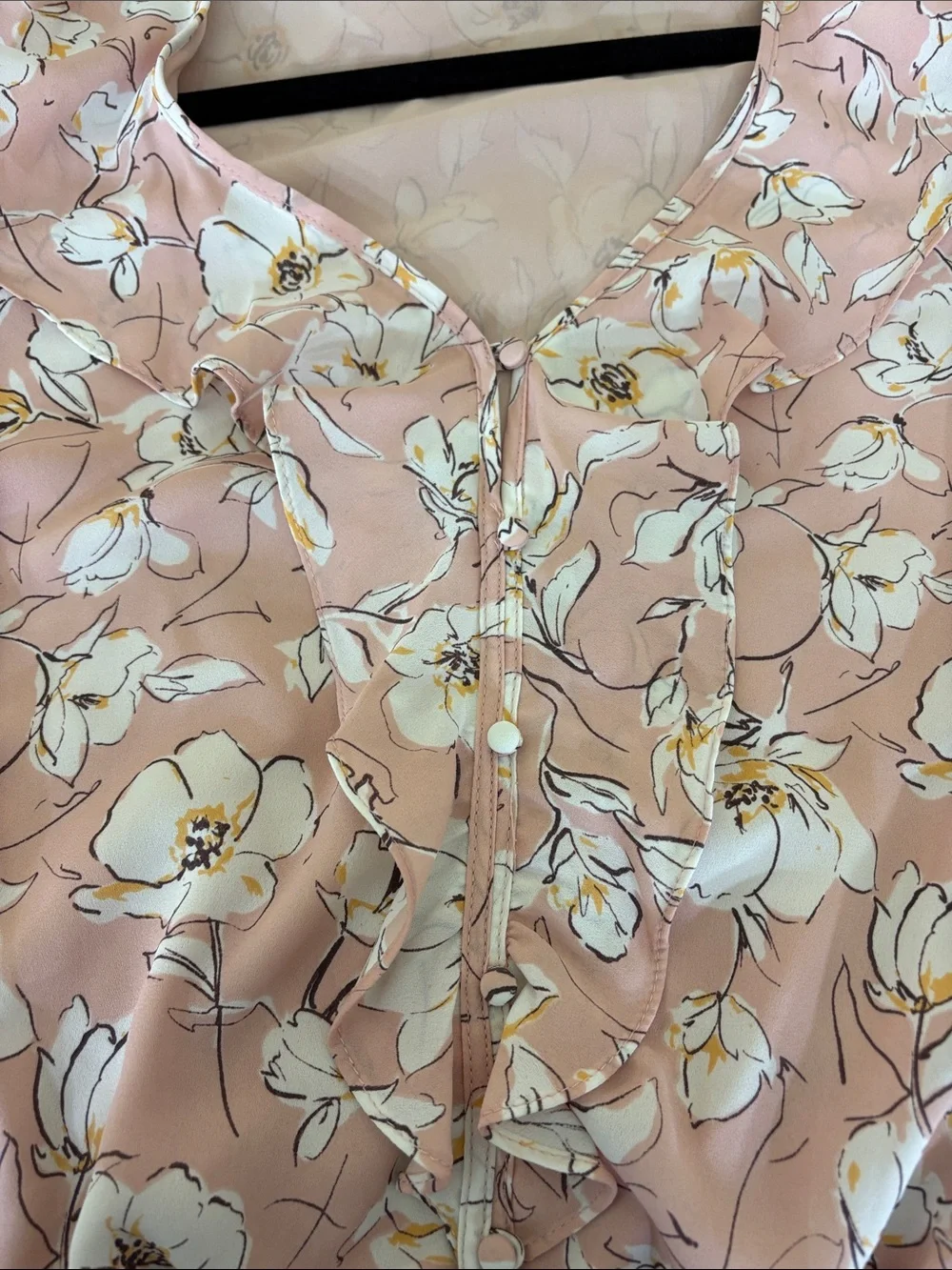 Astr Dusty Pink Floral Ruffle V-Neck Blouse